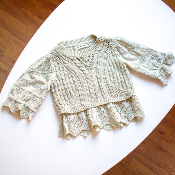 Anthropologie Pistachio Cable-Knit Lacey Sweater Size XXS - Picture 2 of 9
